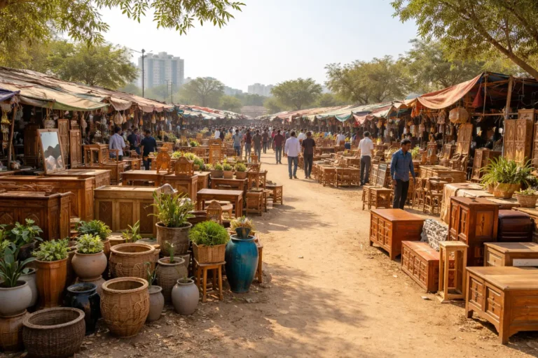banjara market gurgaon timings during afternoon hours with active furniture stalls