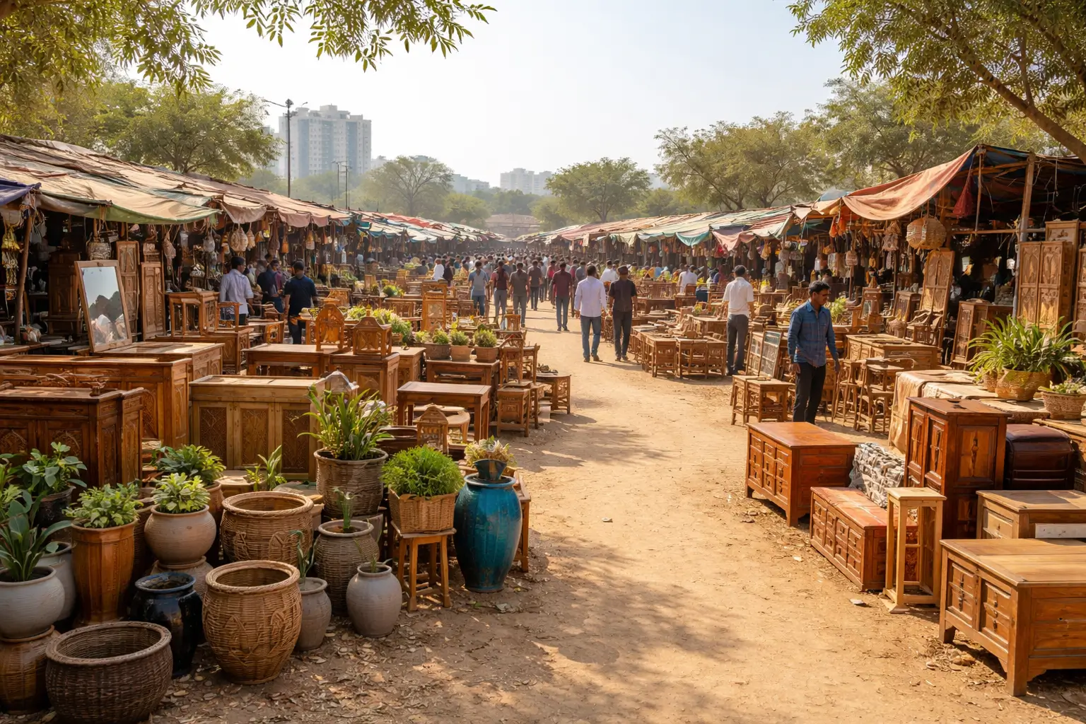 banjara market gurgaon timings during afternoon hours with active furniture stalls